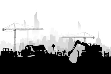 İnşaat araçlar silhoette şehir