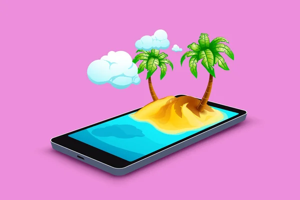 Smartphone met eiland — Stockvector