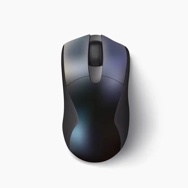 Nero moderno mouse sopra vista su bianco — Vettoriale Stock