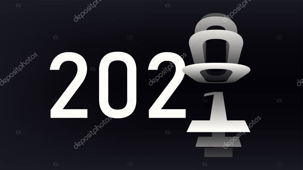 Illustration of flipping numbers from 2020 to 2021 white color at black background