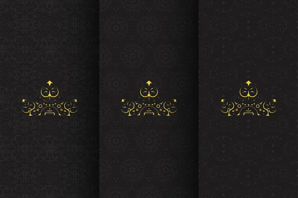 Ricos patrones de color negro inconsútil logotipo de oro — Vector de stock