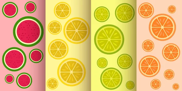 Conjunto de varios patrones planos de frutas sin costura — Vector de stock