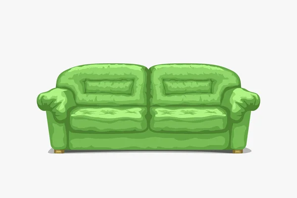 Green classic couch front view on white — Stock Vector