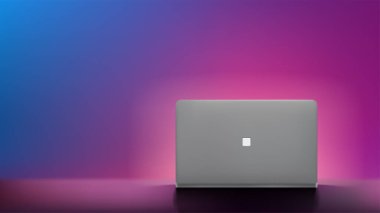 renkli sırt üzerinde gri dizüstü bilgisayar ön görünümü