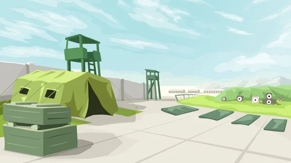 Gran base de entrenamiento militar de color verde — Vector de stock