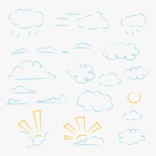 Hand trekken stijl set van lineart wolken — Stockvector