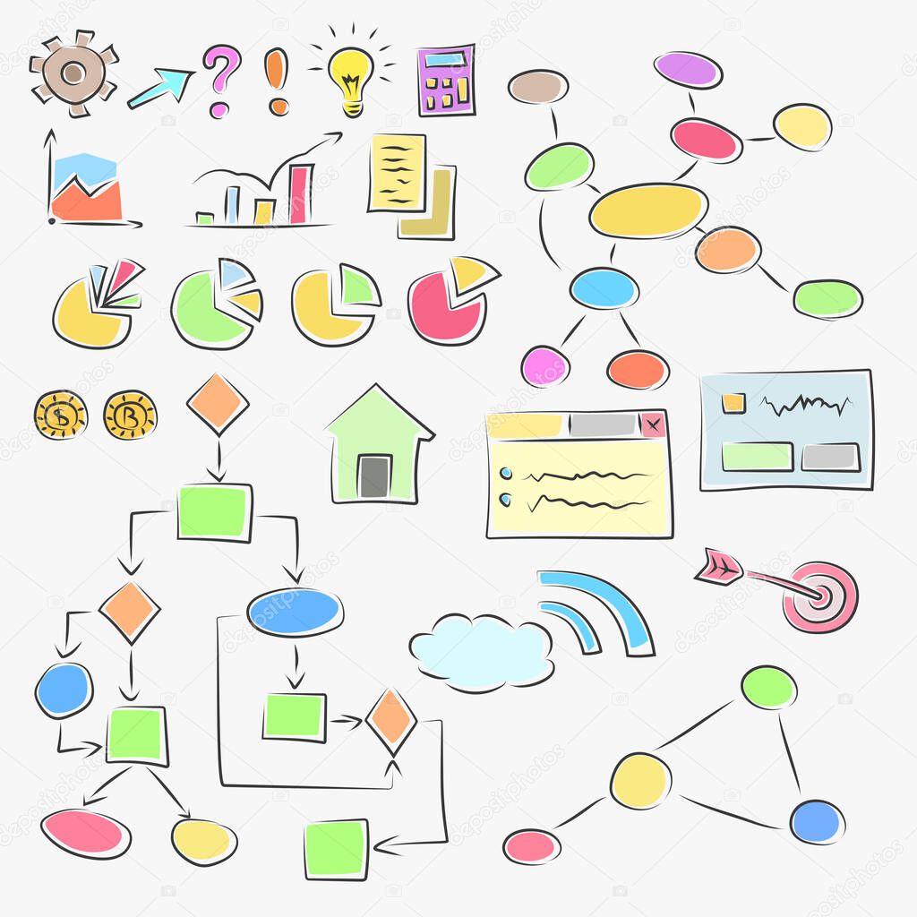 colorful hand draw business icons in set