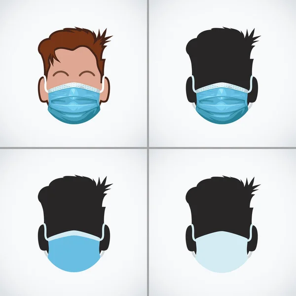 Different icons with man wearing face mask — Stock Vector