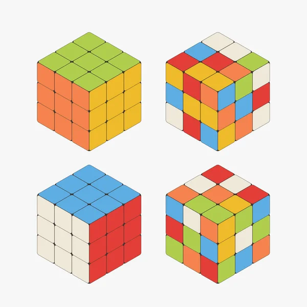 Rubik kostky v sadě izometrické na bílém — Stockový vektor