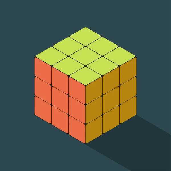 Gelöster farbiger Rubiks-Würfel in isometrischer Ansicht — Stockvektor