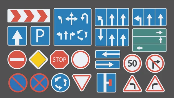 Colorful flat design road signs big set — Stock Vector