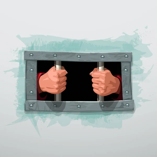 Uvězněné ruce za kovovými mřížemi na bílém — Stockový vektor