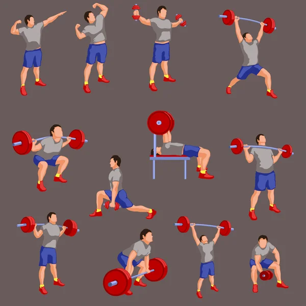 Set of colored bodybuilders — Stock Vector