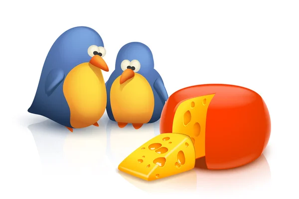 Dos pájaros y queso — Vector de stock