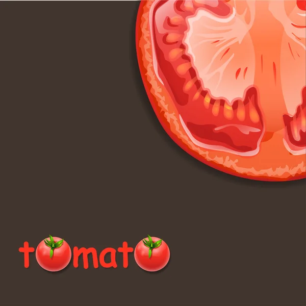 Illustration eines realistischen Stücks Tomate auf braunem Hintergrund — Stockvektor