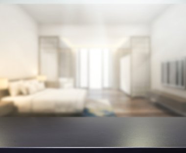 Masa üstü ve bulanıklık arka planda yatak odası