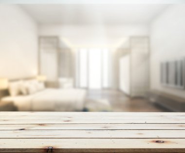 Masa üstü ve bulanıklık arka planda yatak odası