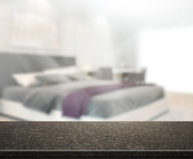 Masa üstü ve bulanıklık arka planda yatak odası