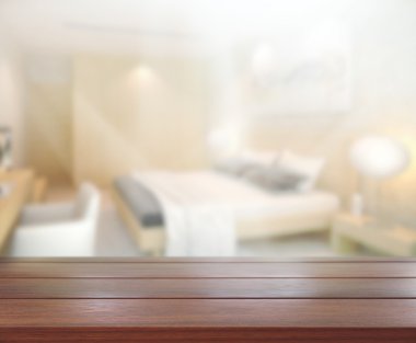 Masa üstü ve bulanıklık arka planda yatak odası