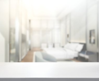 Masa üstü ve bulanıklık arka planda yatak odası