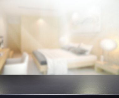 Masa üstü ve bulanıklık arka planda yatak odası