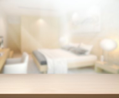 Masa üstü ve bulanıklık arka planda yatak odası