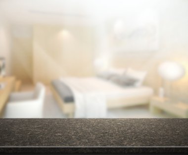 Masa üstü ve bulanıklık arka planda yatak odası