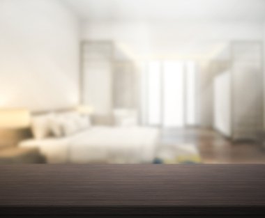 Masa üstü ve bulanıklık arka planda yatak odası