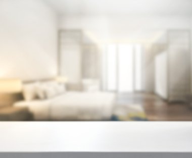 Masa üstü ve bulanıklık arka planda yatak odası