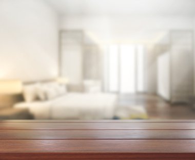 Masa üstü ve bulanıklık arka planda yatak odası