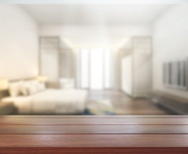 Masa üstü ve bulanıklık arka planda yatak odası
