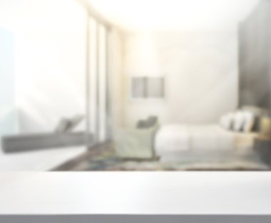 Masa üstü ve bulanıklık arka planda yatak odası