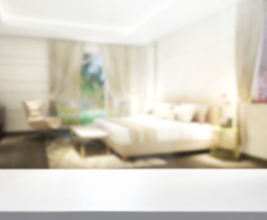 Masa üstü ve bulanıklık arka planda yatak odası