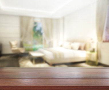 Masa üstü ve bulanıklık arka planda yatak odası