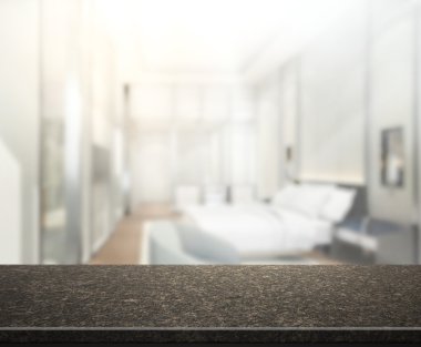 Masa üstü ve bulanıklık arka planda yatak odası