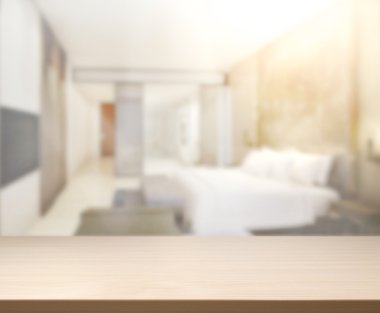 Masa üstü ve bulanıklık arka planda yatak odası