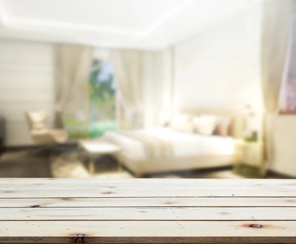 Mesa de fondo y desenfoque en el dormitorio — Foto de Stock