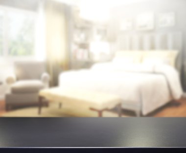Masa üstü ve bulanıklık arka planda yatak odası