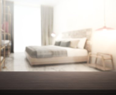 Masa üstü ve bulanıklık arka planda yatak odası