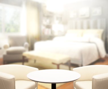 Masa üstü ve bulanıklık arka planda yatak odası