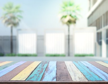 Top masa ve bina, arka plan bulanıklık