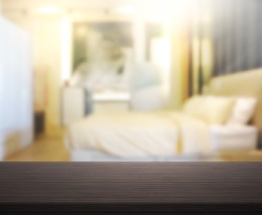 Masa üstü ve bulanıklık arka planda yatak odası