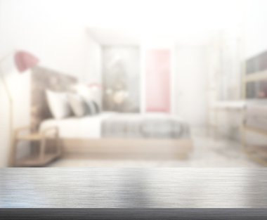 Masa üstü ve bulanıklık arka planda yatak odası