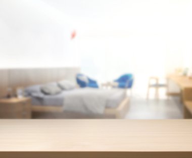 Masa üstü ve bulanıklık arka planda yatak odası