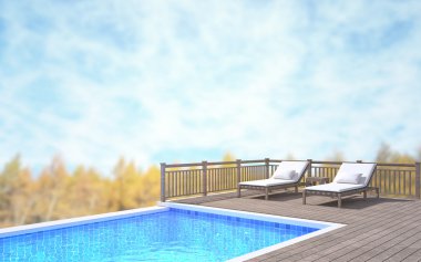 Yüzme Havuzu ve Teras, doğa arka plan bulanıklık