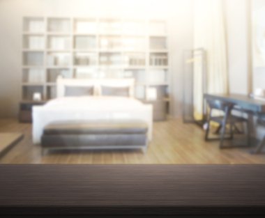 Masa üstü ve bulanıklık arka planda yatak odası