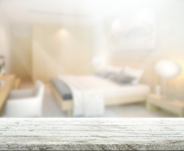 Masa üstü ve bulanıklık arka planda yatak odası