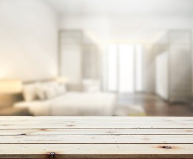 Masa üstü ve bulanıklık arka planda yatak odası