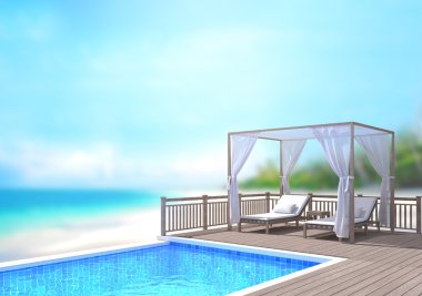 Yüzme Havuzu ve Teras, doğa arka plan bulanıklık