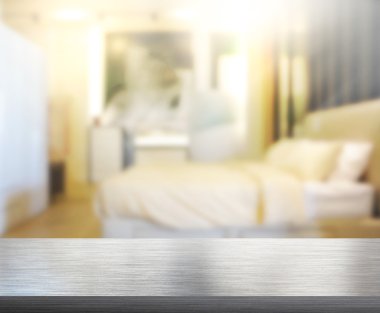 Masa üstü ve bulanıklık arka planda yatak odası